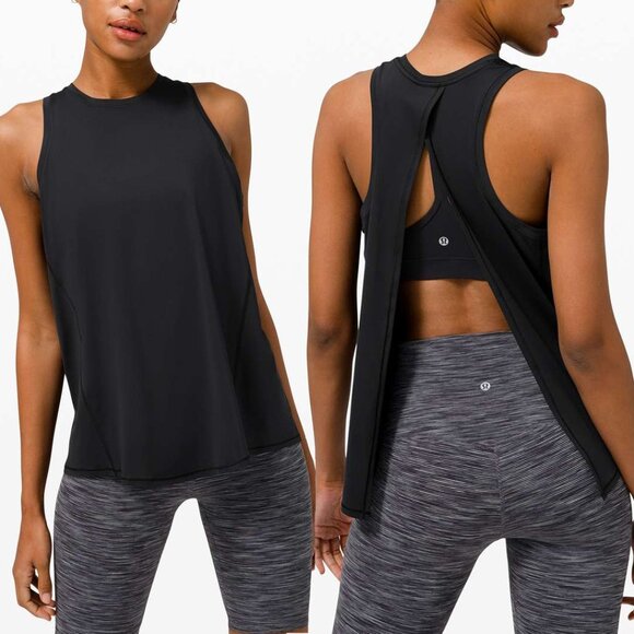 Lululemon All Tied Up Tank Top Black Pima Cotton Open Back Size 6 Yoga Running - Picture 1 of 16